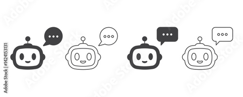 Robot with speech bubble icon. Chatbot user interface. Artificial intelligence sign. Сustomer support, customer service by Virtual smart assistant. Icon element for app and web. Vector illustration.