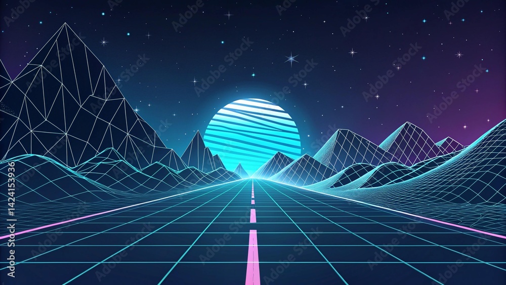 Obraz premium Futuristic with wireframe terrain technology, wireframe landscape background