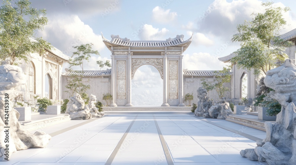 Obraz premium Tranquil Asian-style courtyard