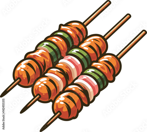 3本の焼き鳥のイラスト