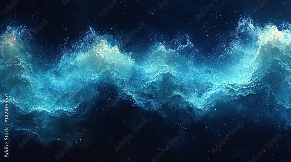 Fototapeta premium Ethereal Blue Waves Against a Starry Cosmic Backdrop, Abstract O