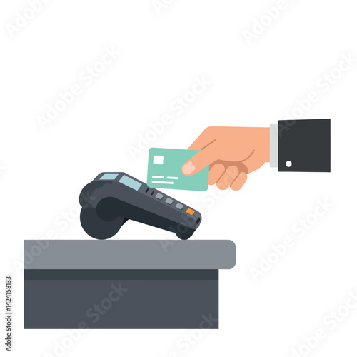 Contactless payment transaction with credit card and card reader illustration vector 