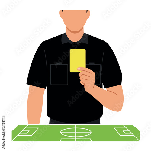 Soccer referee showing yellow card on field illustration vector design 