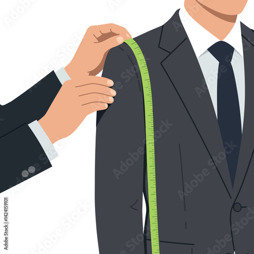 Tailor Measuring Customer Shoulder for Custom Suit Fitting in Professional Setting 