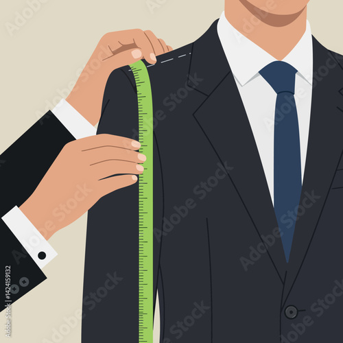 Man Getting Suit Tailored with Measuring Tape for Perfect Fit Vector Illustration 