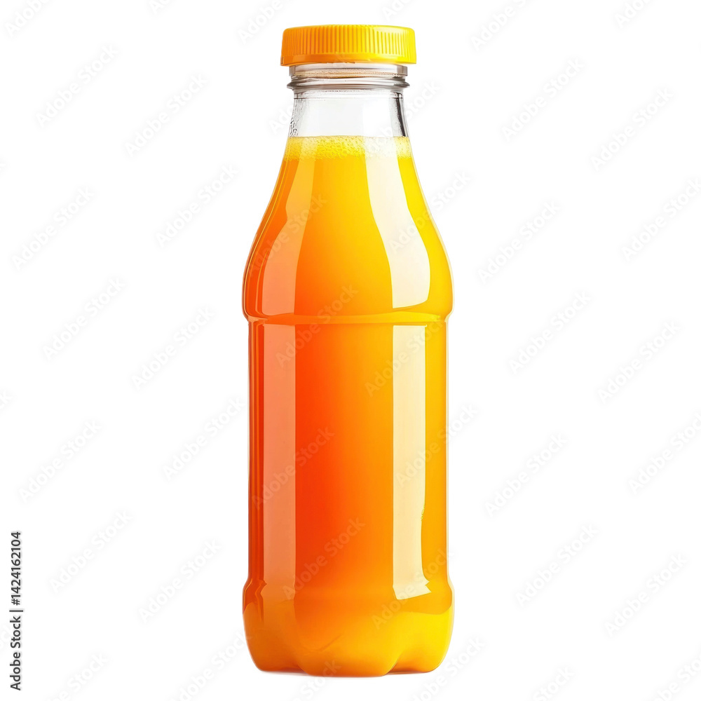 A juice bottle with a bright label, isolated on a transparency background A juice bottle with a bright label, isolated on a transparency background