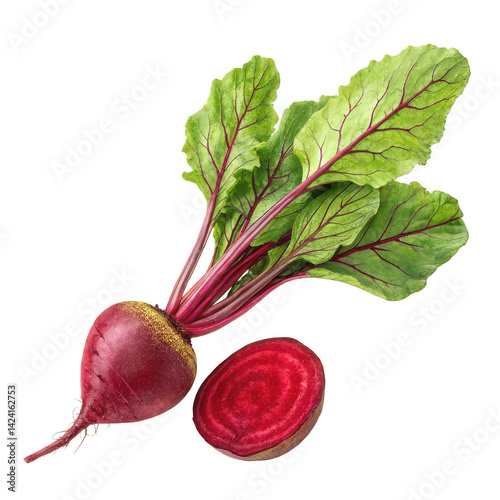 Half beetroot with leaves png beetroot slice png red beet png transparent background image