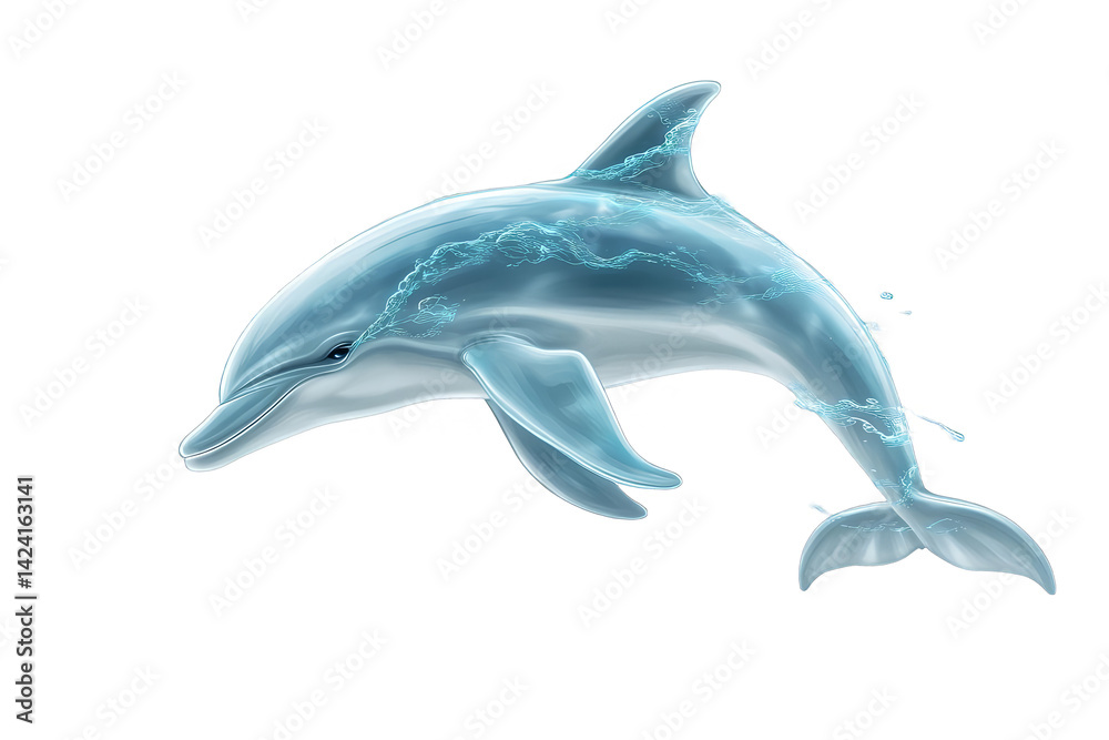 Obraz premium Realistic Isolated Dolphin Swimming in Blue Water Transparent Background