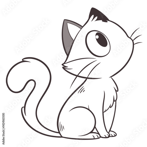 Vector Illustration of a Cute Cat Sitting with Its Tail Wrapped Around, Looking Adorably Content and Peaceful