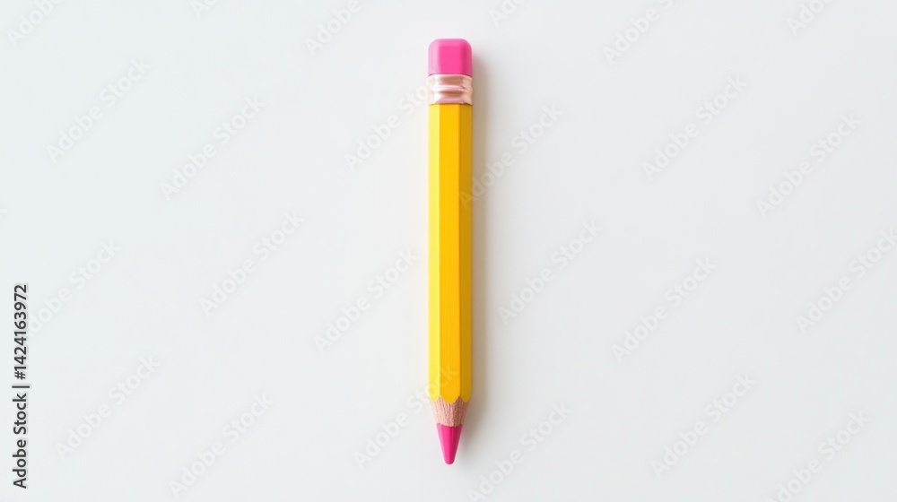 Single yellow pencil with pink eraser Single yellow pencil with pink eraser