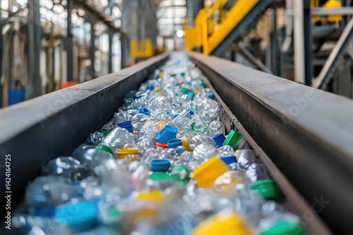 Wallpaper Mural Plastic bottles move on a conveyor belt at a recycling facility. Showcase the process and importance of waste management effectively. Torontodigital.ca