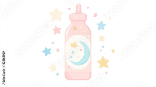 Pastel pink baby bottle with stars and moon