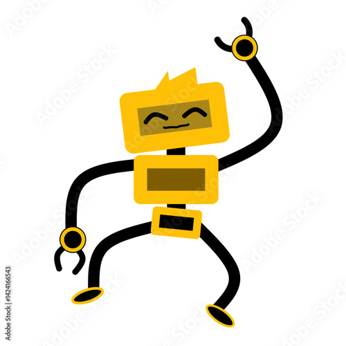 funny cartoon robot. Cheerful Yellow Cartoon Robot with a Smiling Face and Rectangular Body, isolated on white background 