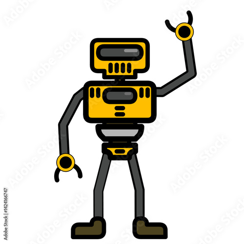 cute robot vector design with waving hand, isolated on white background 