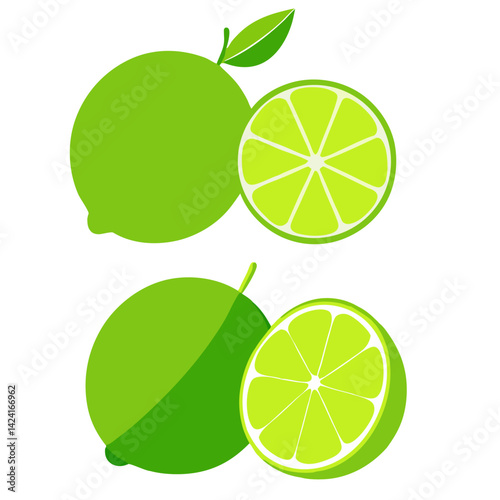 Green Lime Vector Illustration With Half Slice On A White Background