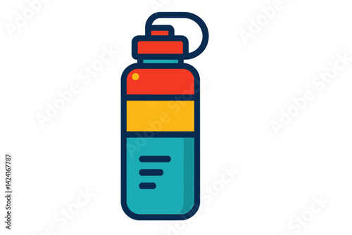 A water bottle design with vibrant hues and clean lines is depicted in a flat style vector illustration