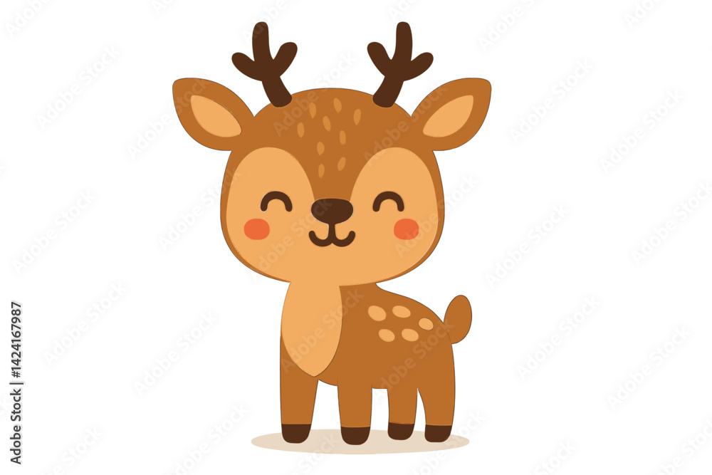 A cute cartoon deer character is presented in a flat style vector art design