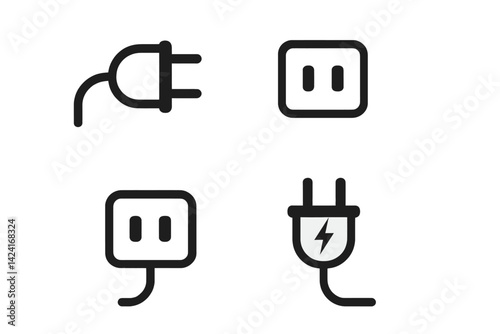 A set of electrical plug icons in vector format with black and white colors
