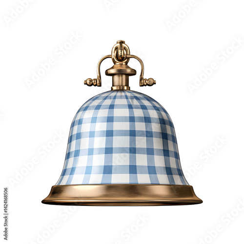 Classic Brass Bell with Gingham Pattern – Farmhouse Home Decor Element

