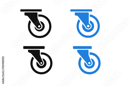 The swivel caster icons are set against a white background in blue and black colors