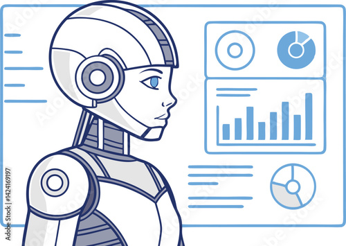 Futuristic Humanoid Robot Digital Illustration AI Android Concept Art in SciFi Style