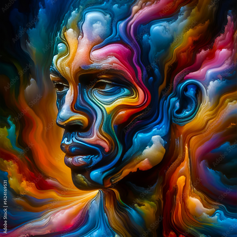 Abstract Portrait with Water Elements Reflecting Emotions Abstract Portrait with Water Elements Reflecting Emotions