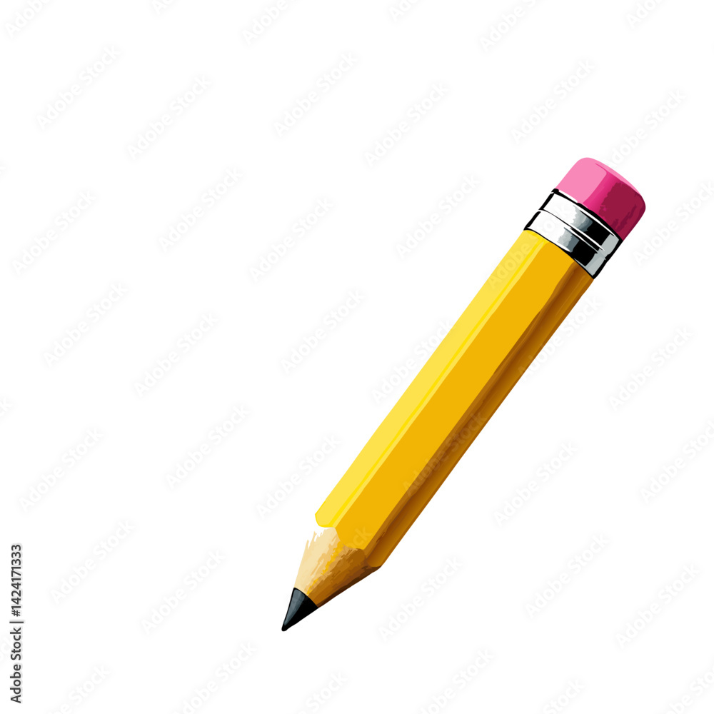 Vector Illustration Of A Yellow Pencil With Pink Eraser On White Background Vector Illustration Of A Yellow Pencil With Pink Eraser On White Background