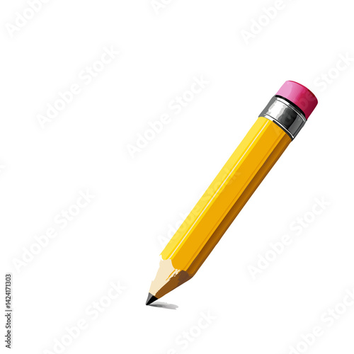 Sharp Yellow Pencil With Pink Eraser On White Background Vector Illustration