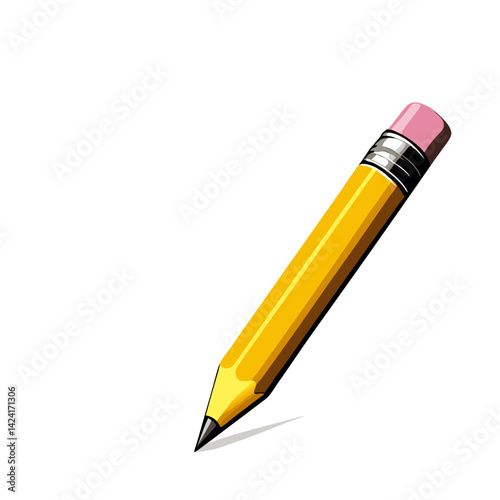 Vector Illustration Of A Sharpened Yellow Pencil With Eraser On White