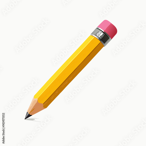 Classic Yellow Pencil With Eraser Isolated On White Background Vector Illustration
