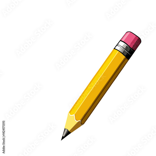 Classic Yellow Pencil With Eraser On White Background Education And Writing Tool