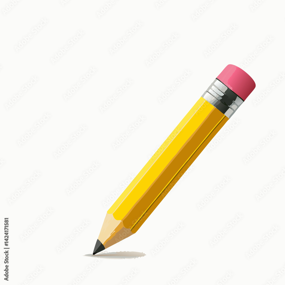 Yellow Pencil With Eraser Tip Angled On A Clean White Background Illustration