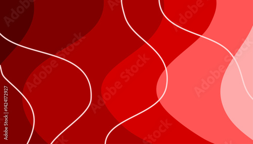 Abstract red waves background with white lines as an ornament. Elegant creative fluid or liquid design for wallpaper