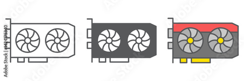 GPU card icon collection, hardware and bitcoin mining, graphic card vector icon set, vector graphics, editable stroke outline sign, eps 10