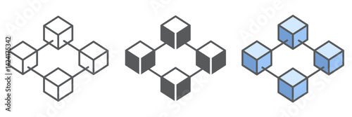 Blockchain icon collection, cryptocurrency and bitcoin, four cube vector icon set, vector graphics, editable stroke outline sign, eps 10