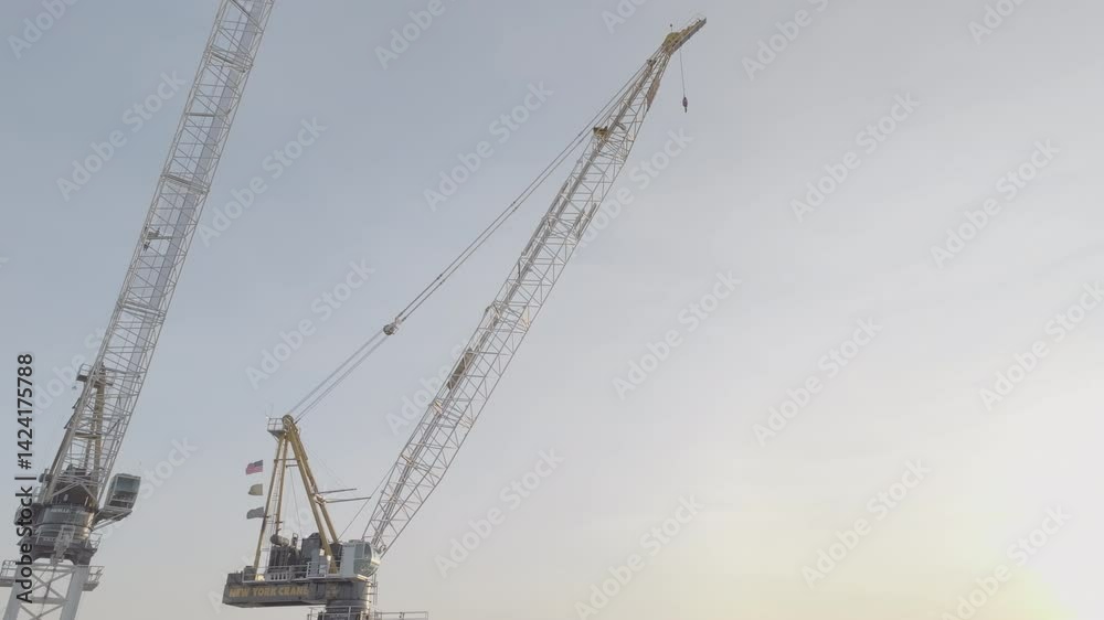 Aerial view of construction equipment against a clear sky Aerial view of construction equipment against a clear sky