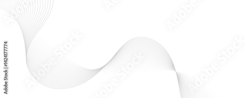 Abstract white and gray background. Abstract linear flowing particles future technology concept abstract wave curve lines banner. 