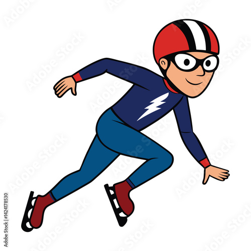 A boy skating on a long road clipart isolated on white background