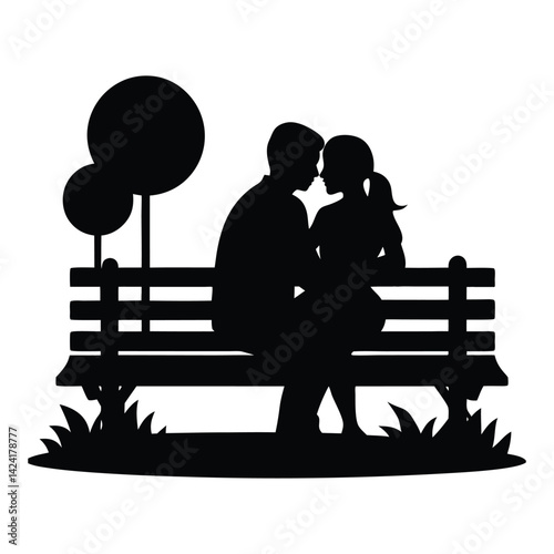 Tender moments a couple  on a park bench silhouette vector 