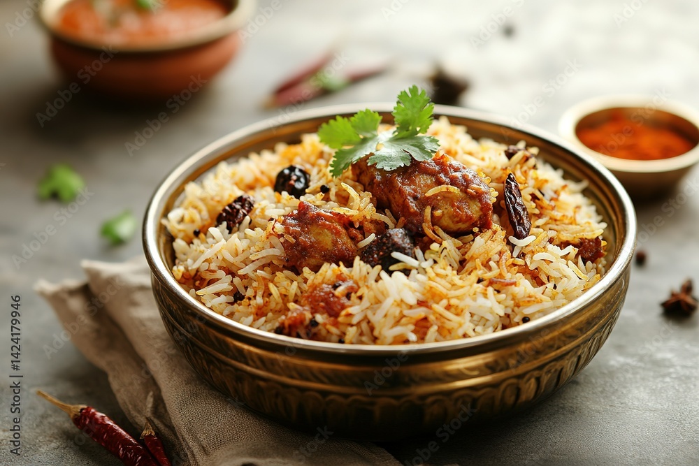 minimalistic design Chicken biryani Spicy Indian Malabar biryani Hyderabadi biryani, Dum Biriyani pulao golden bowl Kerala India Sri Lanka Pakistan basmati rice mixed rice dish with meat curry minimalistic design Chicken biryani Spicy Indian Malabar biryani Hyderabadi biryani, Dum Biriyani pulao golden bowl Kerala India Sri Lanka Pakistan basmati rice mixed rice dish with meat curry