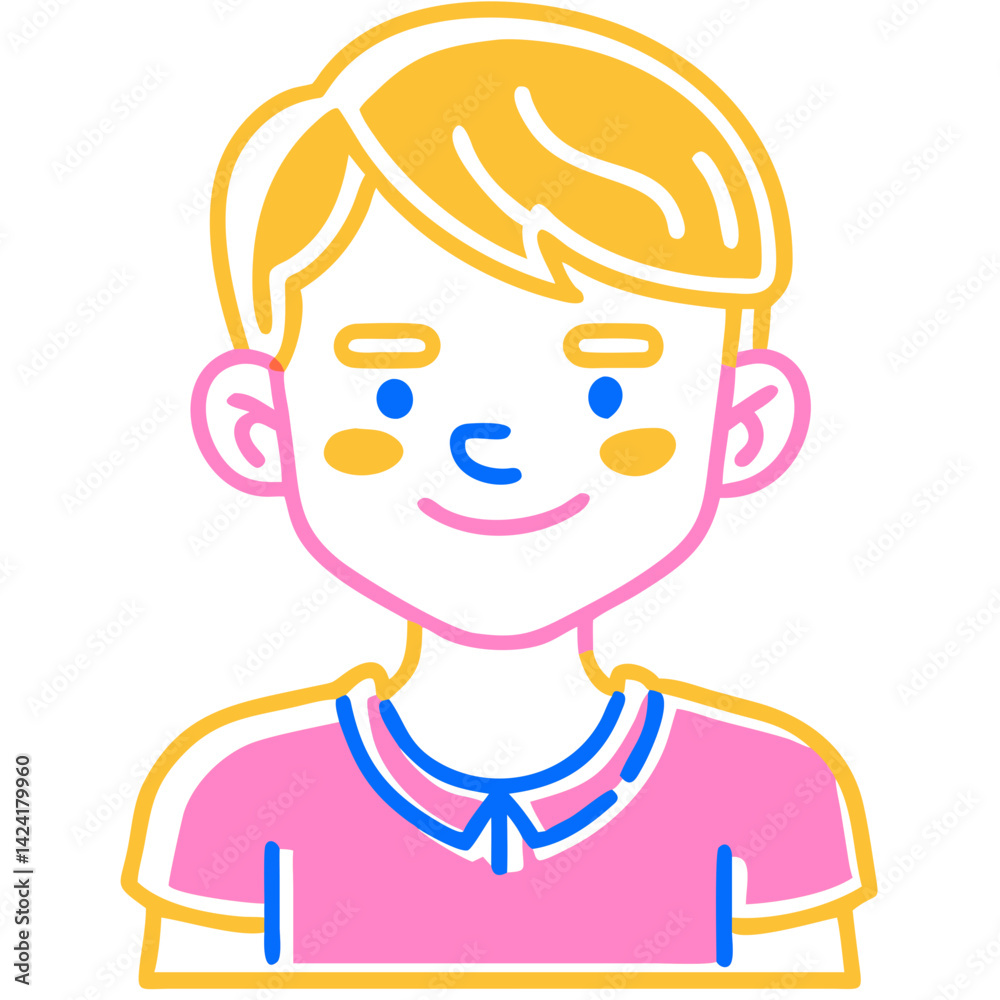 Obraz premium Colorful Cartoon Boy Character Smiling on White Background with Copy Space