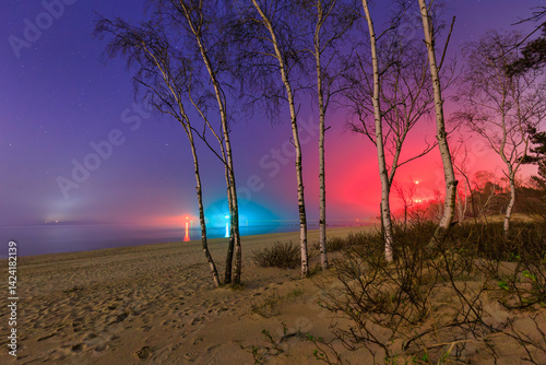 Obraz na płótnie Baltic Sea Beach on a Foggy Night. Gdansk, Poland w salonie