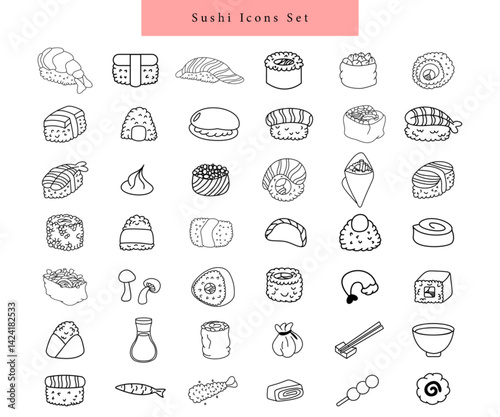 Sushi  hand drawn icon set