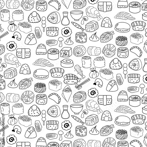 Sushi  hand drawn icon seamless pattern