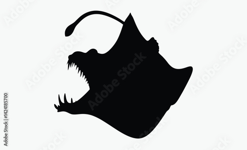 Anglerfish silhouette, silhouette of Anglerfish filled with space and sci-fi element in rough drawing 