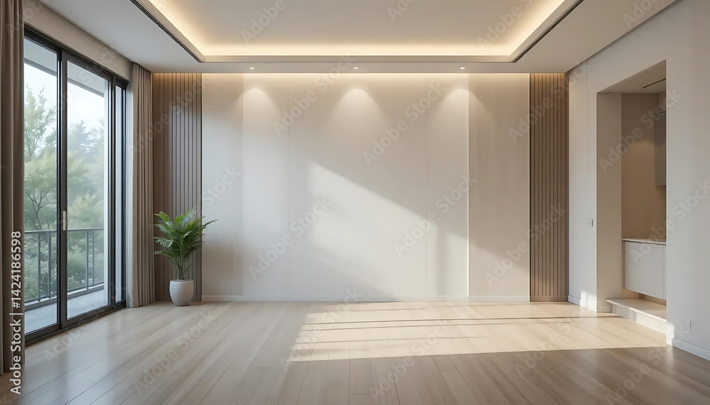 Obraz premium Bright Modern Room with Minimalist Design Featuring Large Windows