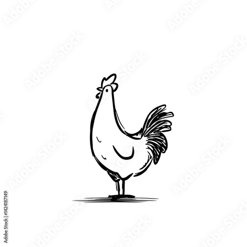 Charming hand-drawn vector rooster illustration, perfect for farm-themed designs, food products, or kitchen decor. Add rustic charm to projects with this unique artwork!