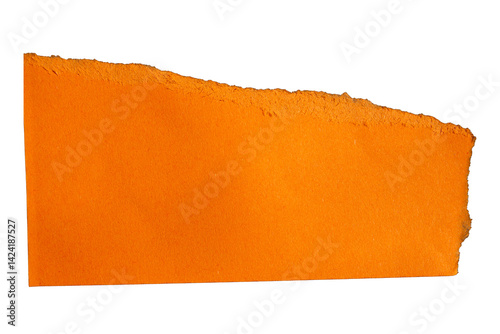 Ripped torn orange paper piece on transparent background, paper cut out design element