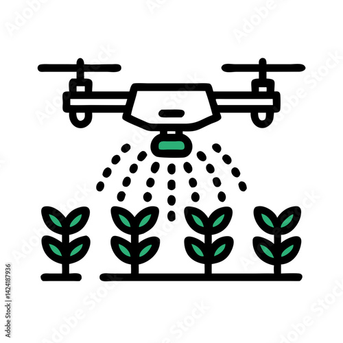 Agricultural Drone Spraying Icon Representing Farm and Crop Protection