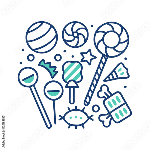 Assorted Candy and Lollipops Icon Representing Sweet Treats and Sweets